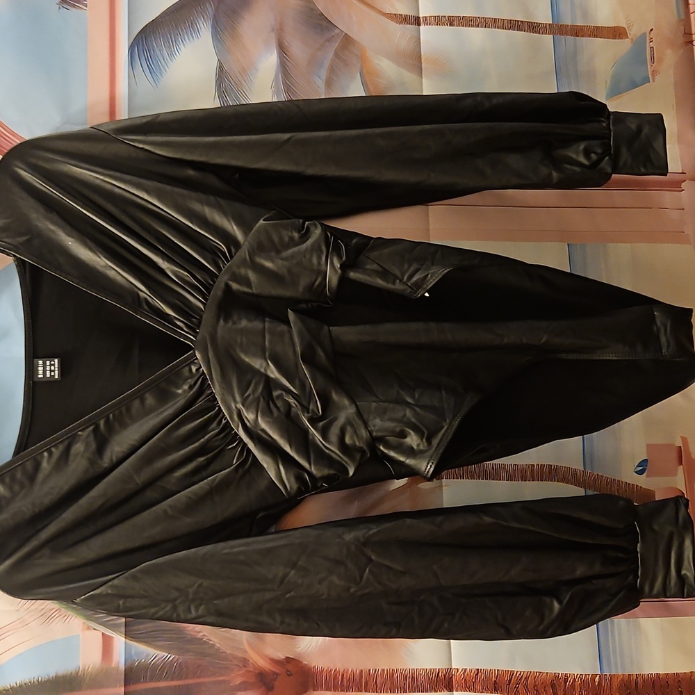 Faux Leather One Piece Long Sleeve Blouse